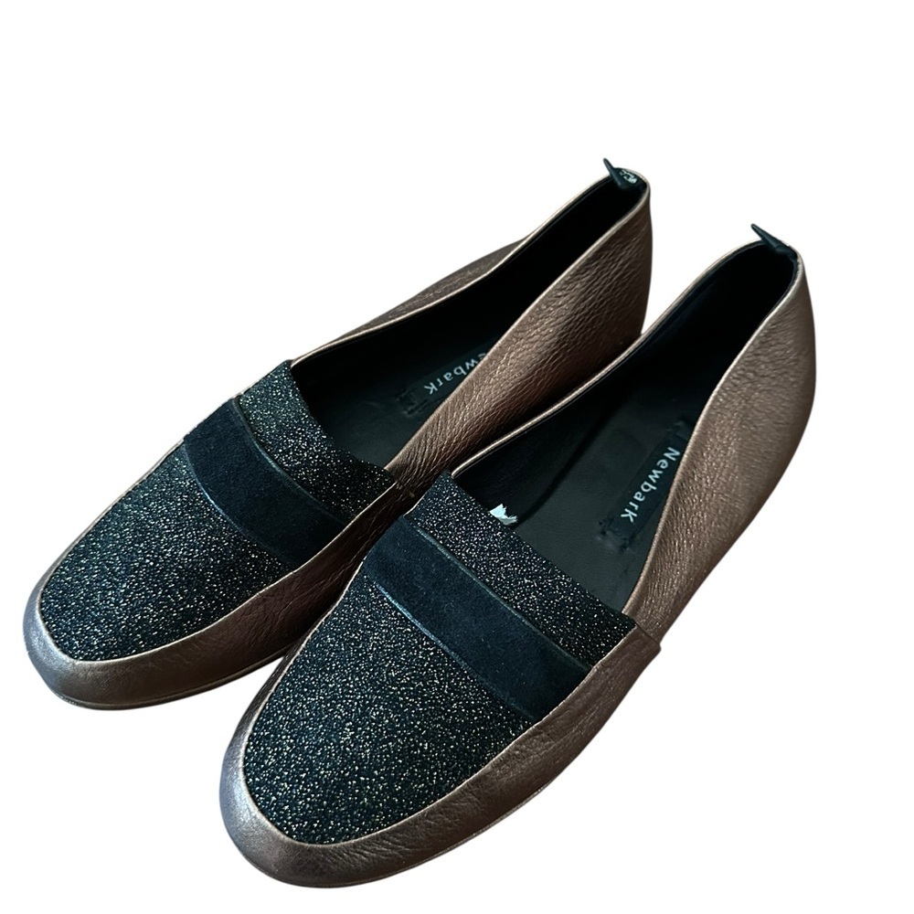 Newbark Black Glitter Velvet Detail Metallic Copper Leather Loafer Handcrafted 6